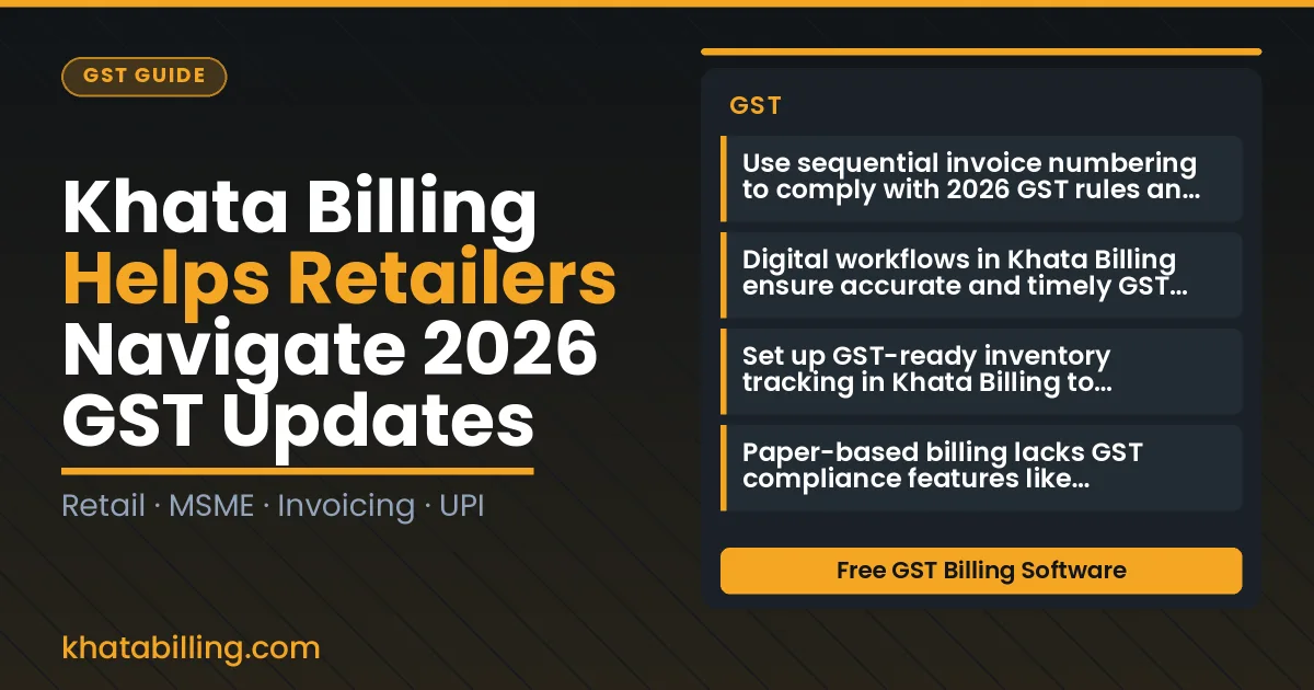 Indian retail shop with GST invoice and barcode scanner