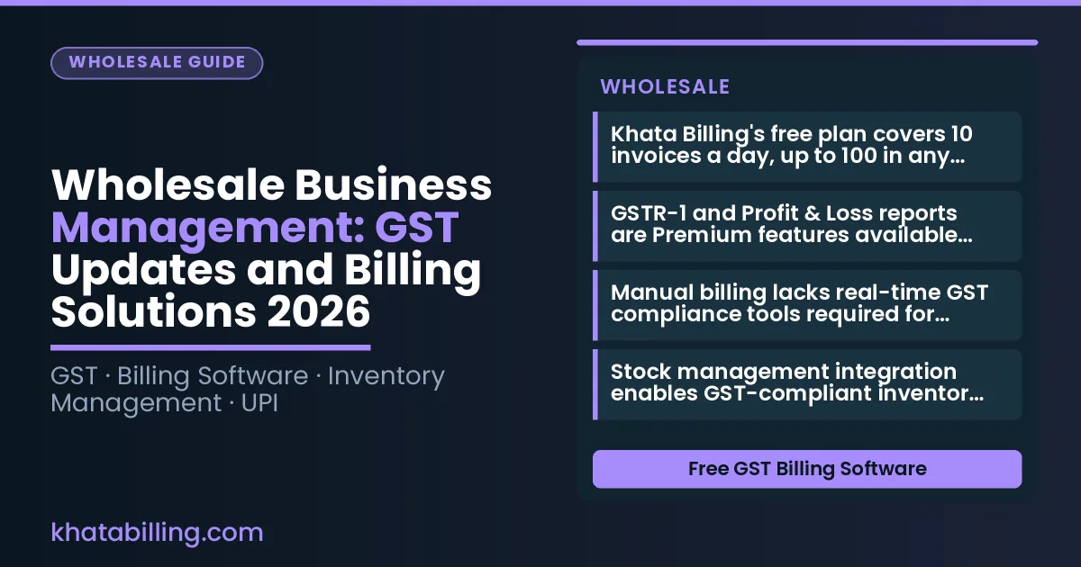 Wholesale business manager using digital billing software on a tablet to manage inventory and generate GST invoices
