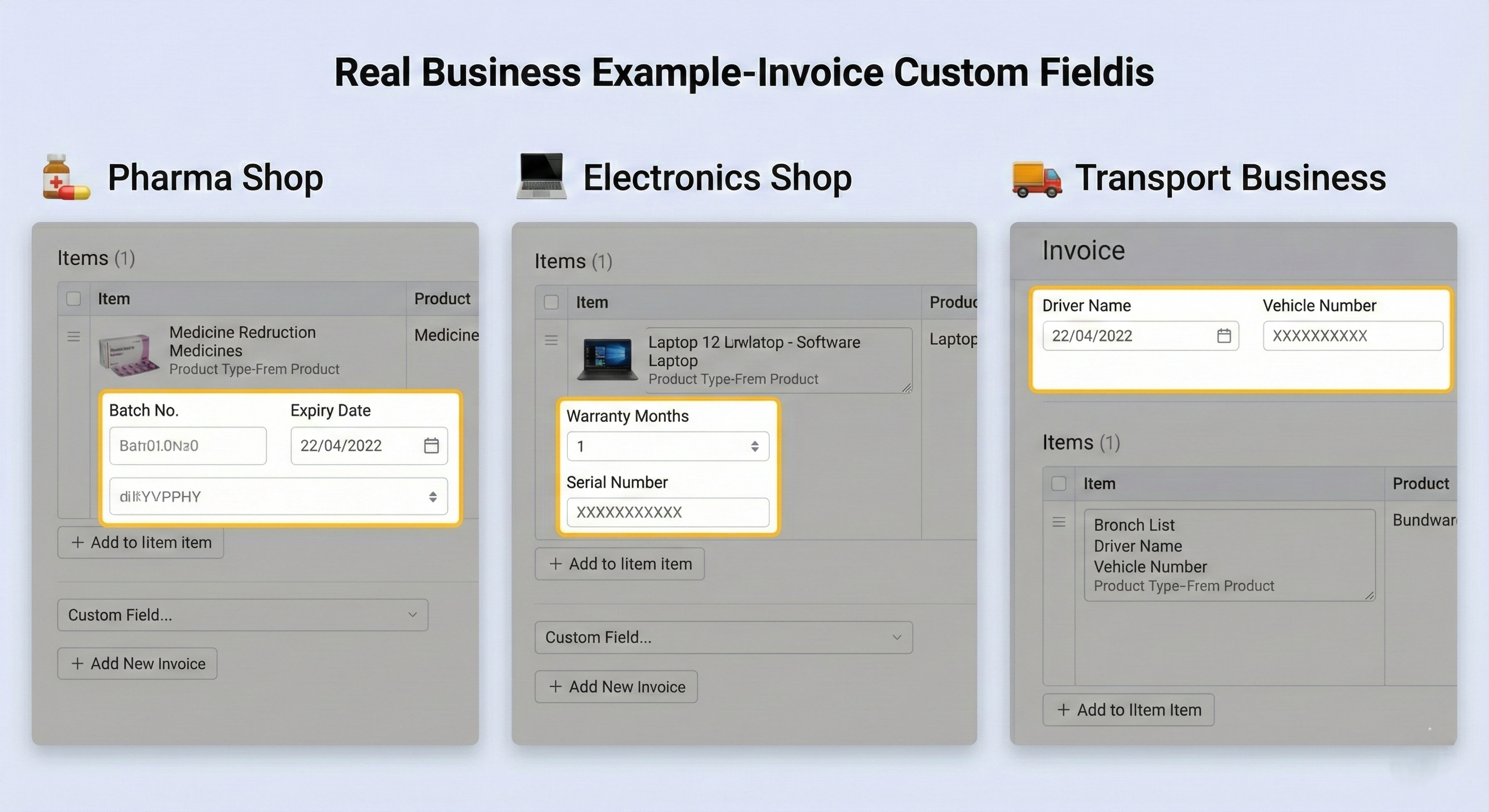 Here are some visual examples of how different businesses can use these fields